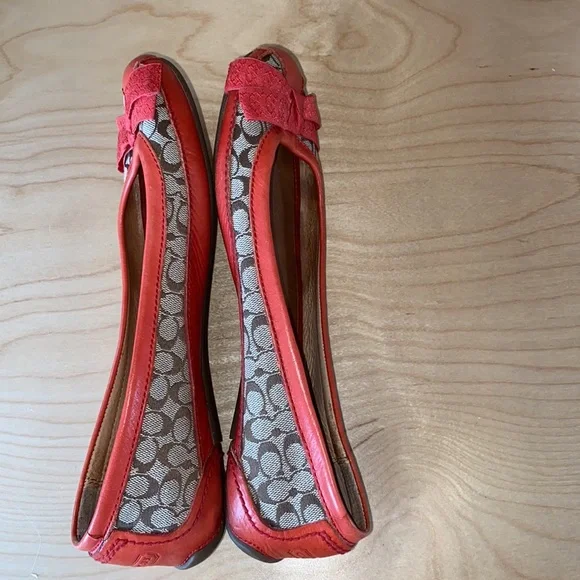 COACH Signature & Orange Leather Trim Bow Flat Slip On Shoe - Picture 2 of 8